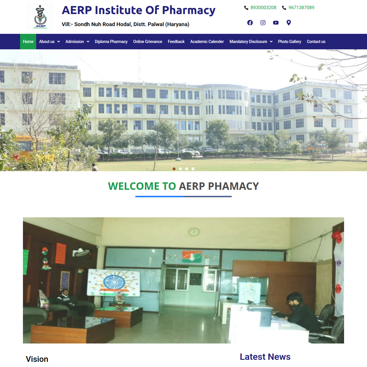 AERP Institute Of Pharmacy Website Preview
