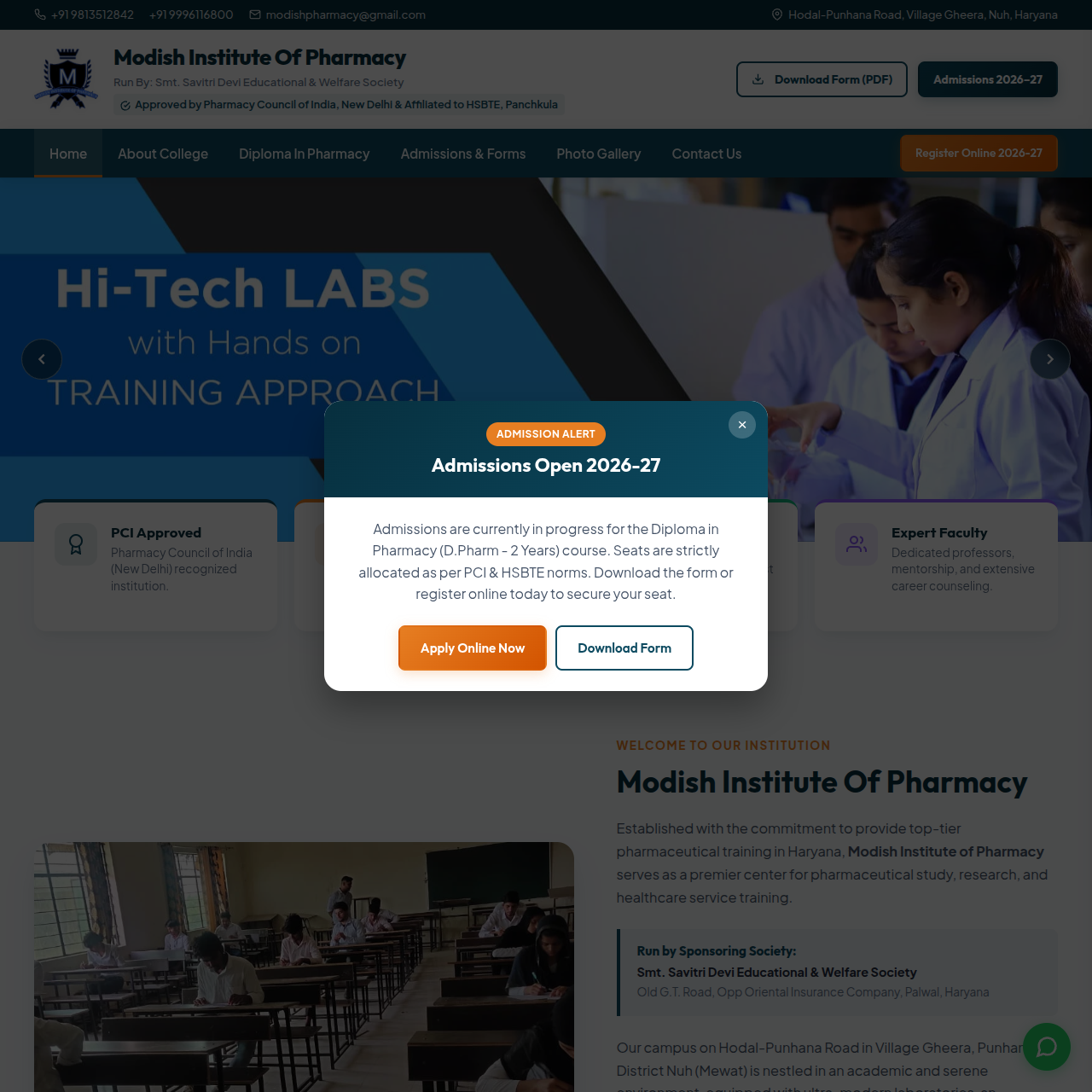 Modish College of Pharmacy Website Preview