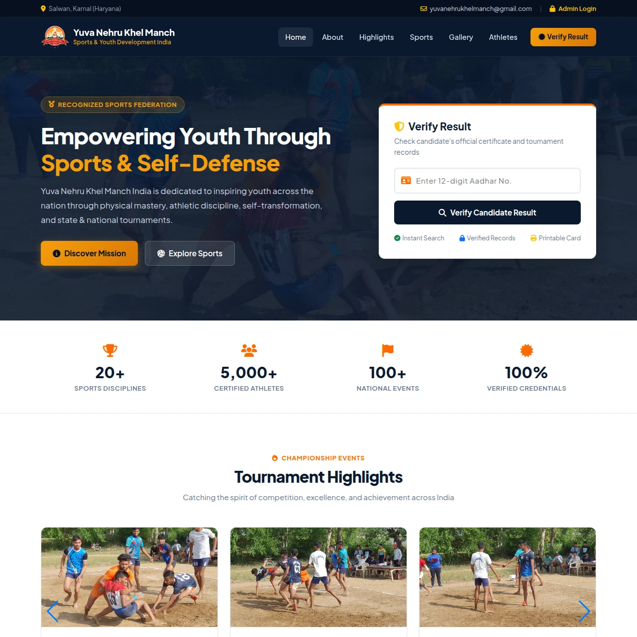 Yuva Nehru Khel India Website Preview